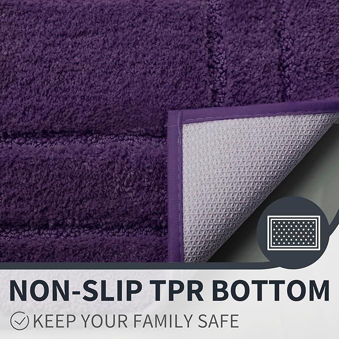 GRANNY SAYS Bathroom Rugs Non Slip Washable, Soft Bath Mats for Bath, 16" x 24", Super Absorbent Bath Mat Small Rug, Shaggy Bathroom Floor Mat, Tub and Shower, Purple
