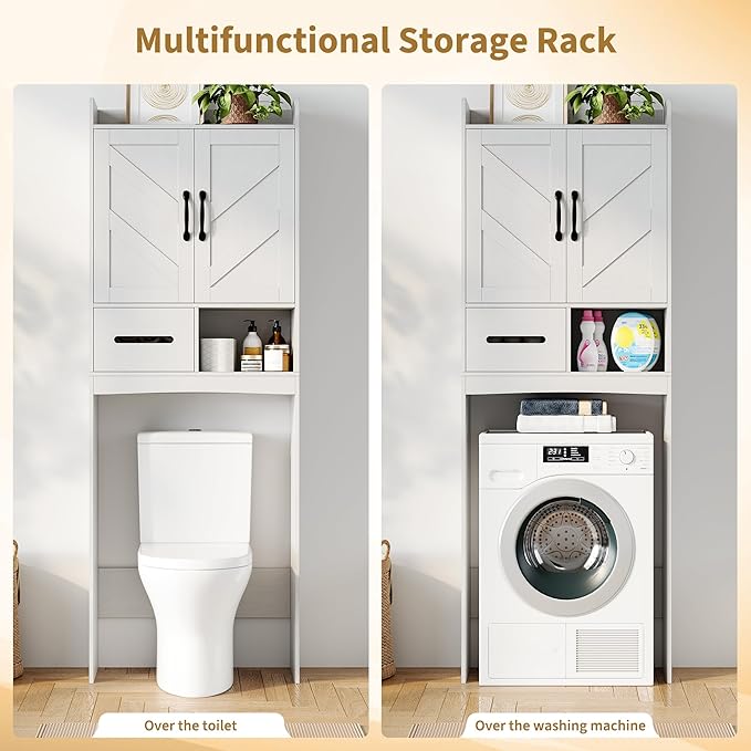 IDEALHOUSE Over The Toilet Storage Cabinet,Bathroom Organizers and Storage with Anti-Tip Device and Adjustable Shelf for Bathroom,Restroom,Laundry,White
