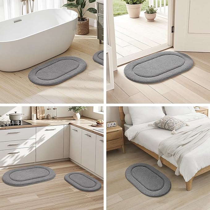 HOMEIDEAS Bathroom Rugs Sets 2 Piece, Soft Bathroom Mats and Absorbent Microfiber Machine Washable Bath Mats for Shower Room, Bathtub, Kitchen (20" x 32" + 16" x 24", Grey)