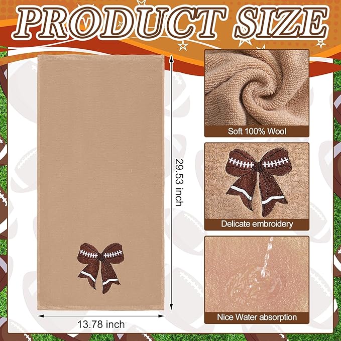 3 Pcs Football Hand Towels for Bathroom Bow Embroidered Bathroom Towels Farmhouse Decorative 13.78 x 29.53 Inch Absorbent Soft Cotton for Kitchen Dish Fast Drying Decor