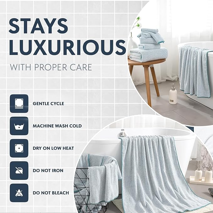 8-Piece Premium Towel Set for Bathroom|2 Oversized Large Bath Sheet,2 Hand Towels,4 Washcloths|Soft Cozy Highly Absorbent Fast Dry Microfiber Shower Towel Set for Hotel Bathroom Essentials,Lake Blue