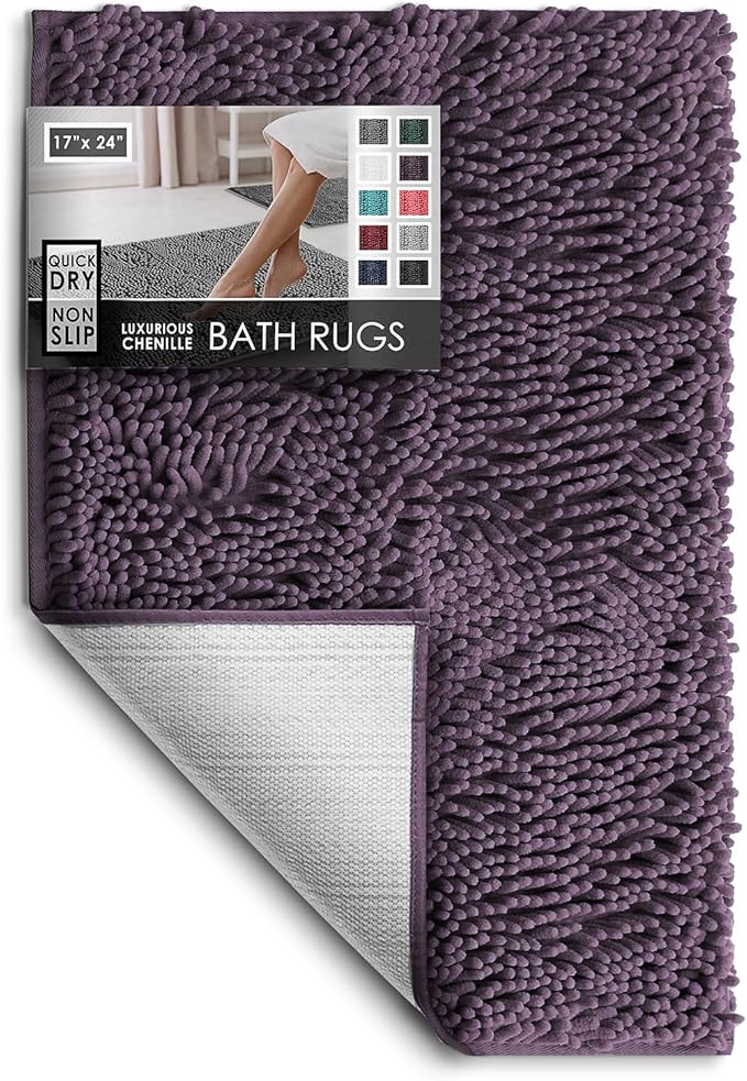 Hearth & Harbor Bathroom Rugs, Chenille Bath Mat - Machine Washable Bath Mats for Bathroom Non-Slip Backing Rubber, Quick Dry Bathroom Mat
