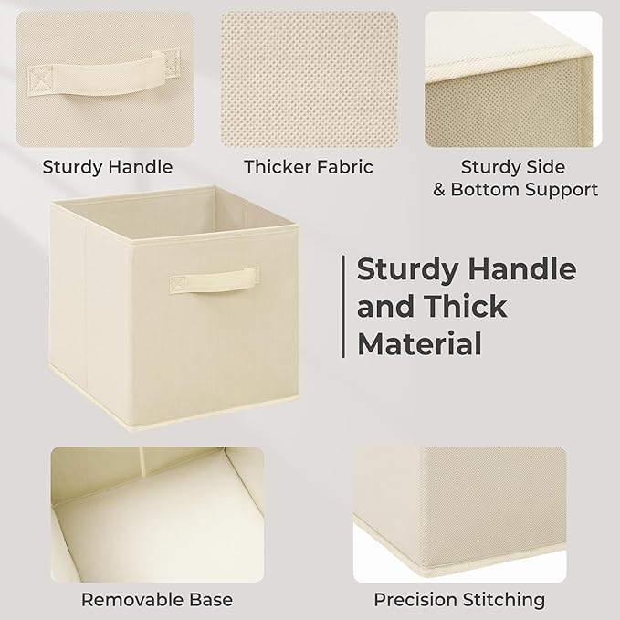 Easi 11 inch Cube Storage Bins, 12 Storage Cube Organizer, Collapsible Fabric storage cubes with Handles, Closet Storage Basket For Organization, Shelf Basket For Shelves Clothes Books, Beige