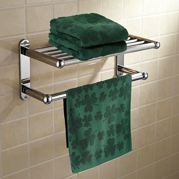 2 Pcs St. Patrick's Day Hand Towels 3D Green Shamrock Bathroom Decorative Towels for Drying, Cleaning, Cooking, Holiday 16'' x 28'' with Gift Box(Green)