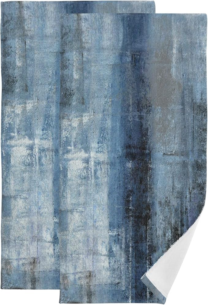 Hand Towels for Bathroom Set of 2 Vintage Navy Blue Grey Abstract Modern Art Painting Soft Absorbent Small Luxury Bath Towels Decorative Kitchen Guest Dish Towel for Gym,Spa,Hotel 28x14in