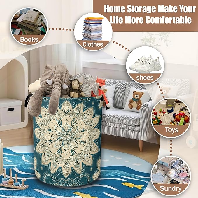Vintage Mandala Ethnic Laundry Hamper,Laundry Baskets,Waterproof Oxford Cloth Toy Storage for Bedroom,Bathroom,Nursery,16x20.8 Inch