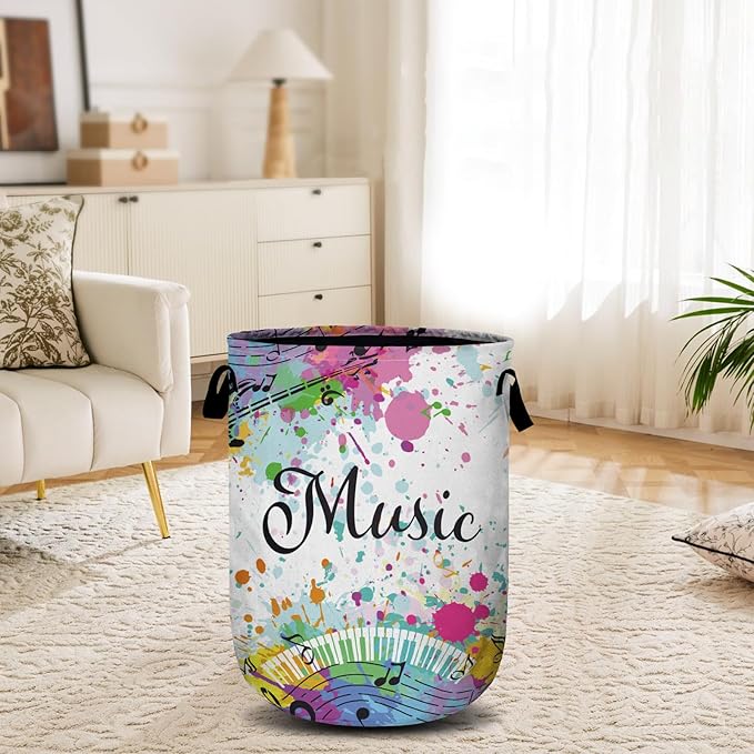 Music Guitar Laundry Basket, Laundry Hamper Collapsible Oxford Cloth with Handle Clothes Toy Storage Bin for Bathroom Laundry Room Bedroom 15.7 X 20 Inch