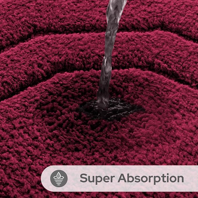 HOMEIDEAS Bathroom Rugs Sets 2 Piece, Extra Soft and Absorbent Microfiber Plush Bath Mat with Non Slip Backing(Burgundy Red)