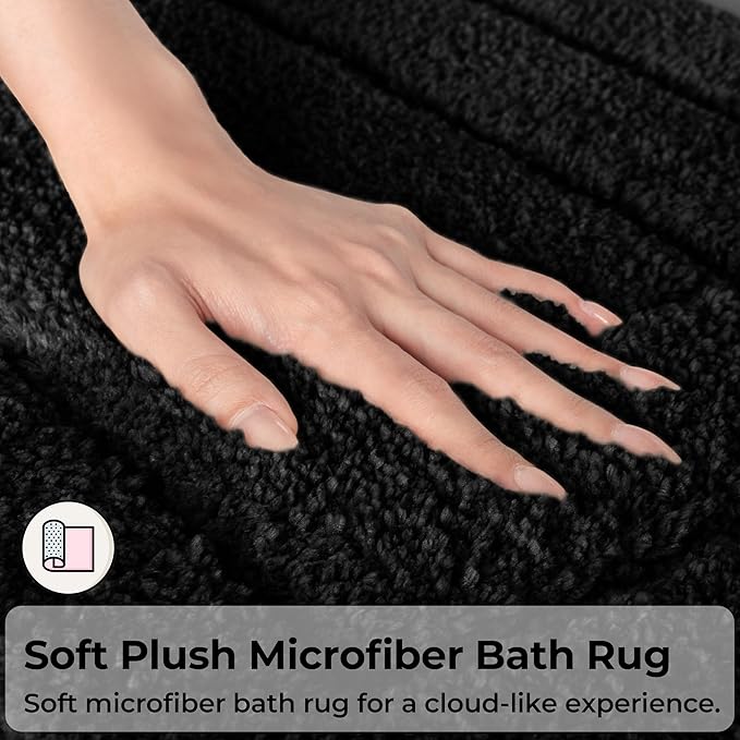 GRANNY SAYS Large Bathroom Rugs Non Slip Washable, 24" x 43", Water Absorbent Bath Mats for Bathroom, Thick Soft Shaggy Bath Rug, Microfiber Shower Room Floor Mat Decor, Black