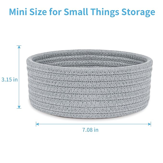 ABenkle 2 Pack Small Baskets, Cotton Rope Woven Basket, Cute Mini Tiny Storage Baskets, Decorative Boho Basket for Nursery Living Room Bedroom Shelf, Empty Gift Basket - Grey