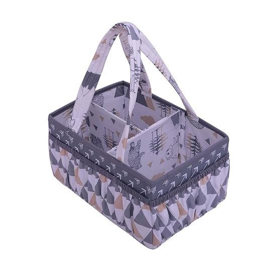Bacati Woodlands Grey/Beige Neutral Cotton Nursery Storage Caddy, Beige/Grey