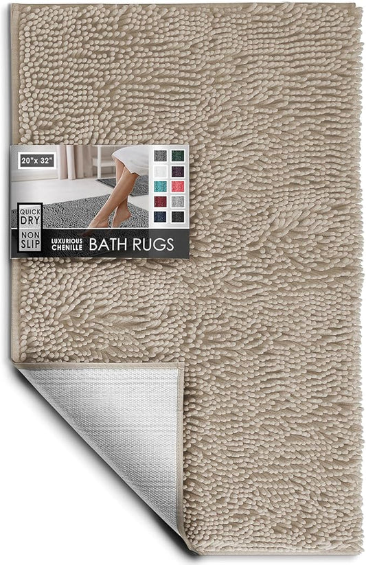 Hearth & Harbor Bathroom Rugs, Chenille Bath Mat - Machine Washable Bath Mats for Bathroom Non-Slip Backing Rubber, Quick Dry Bathroom Mat