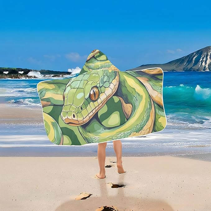 Green Snakes Kids Beach Towels with Hood for 3-10 Years, Girls Boys Bath Towel Poncho Hooded Towel Wrap, Bathroom, Pool Swim Towels 23.5x50 in