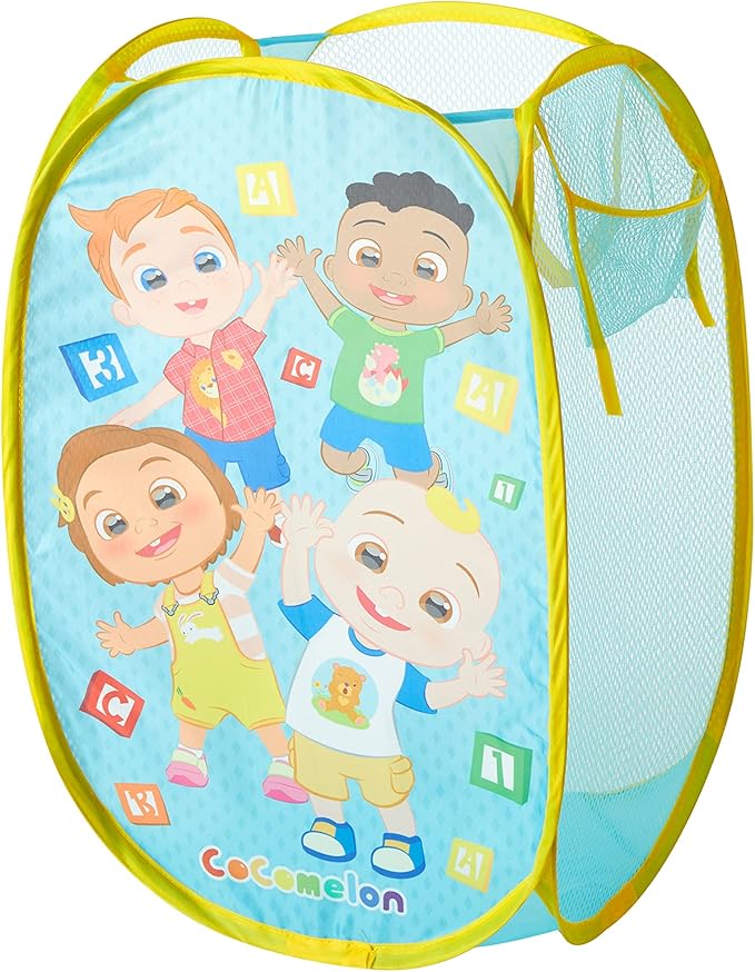 Cocomelon Pop-Up Hamper with Durable Carry Handles, Kids Laundry & Room Storage Organizer, 21”H x 13.5”W x 13.5”L