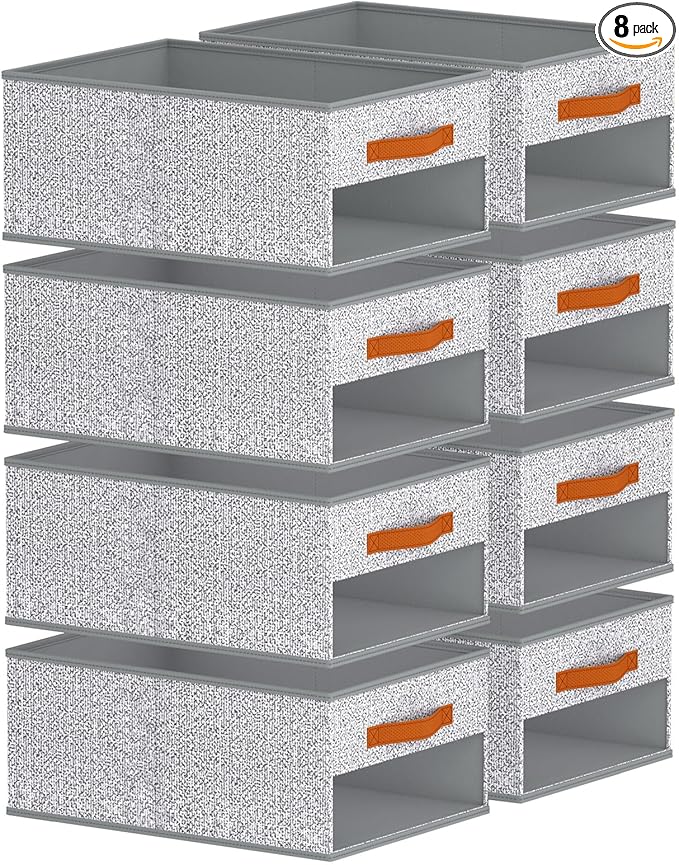 Closet Organizers and Storage - 8 Pack Storage Bins Baskets for Organization Foldable Closet Organizer with Clear Window & Handles for Clothes, Toys, Towels, Small Essential (Ant Light Gray)