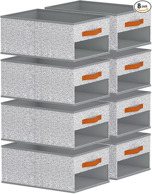 Closet Organizers and Storage - 8 Pack Storage Bins Baskets for Organization Foldable Closet Organizer with Clear Window & Handles for Clothes, Toys, Towels, Small Essential (Ant Light Gray)