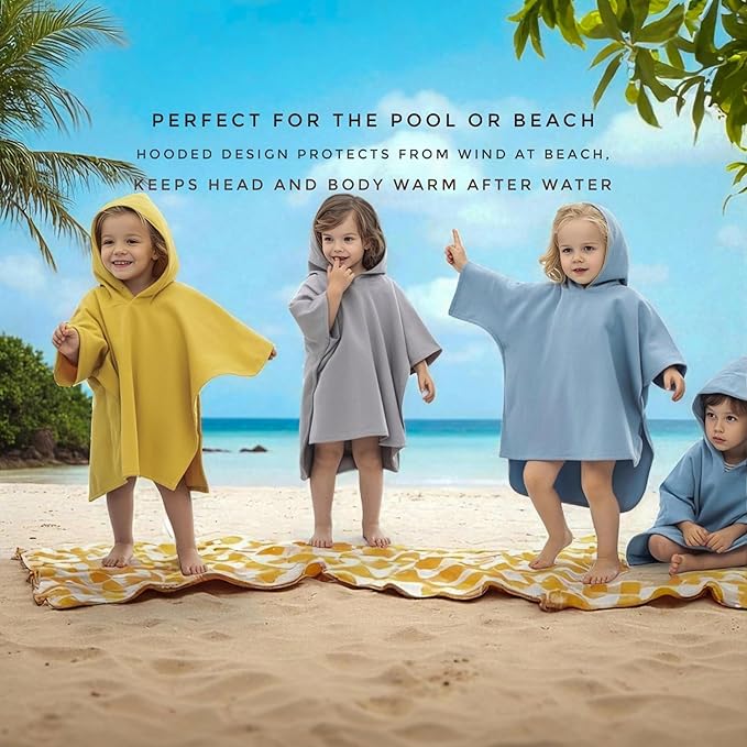 Hooded Poncho Towel for Toddler Boy & Girl - 100% Soft Organic Cotton, Absorbent, Breathable, Lightweight. Ideal for Bath, Pool, Beach 2-3T (Yellow, 2-3T)