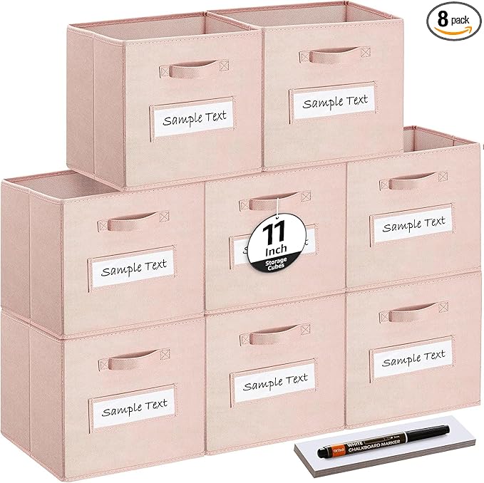 artsdi Fabric storage cubes (Set of 8) 11 Inch Cube Storage Bin, Cube storage with 8 Labels Window Cards & a Pen, Foldable cube organizer bins,11x11 Storage bin, Cubby Organizer Boxes, Pink