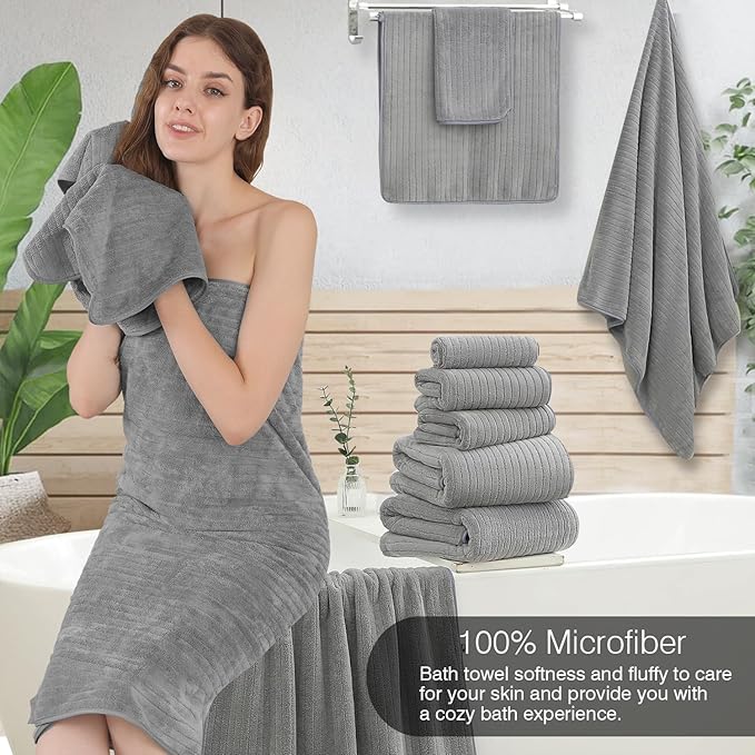 Hailea Grey Hand Towels Set 16x31 Inches,Soft Microfibers Bathroom Towel Set 2 Pack,Highly Absorbent Quick Dry Luxury Towel Hotel Spa Gym Hand Towel Collection for Bathroom