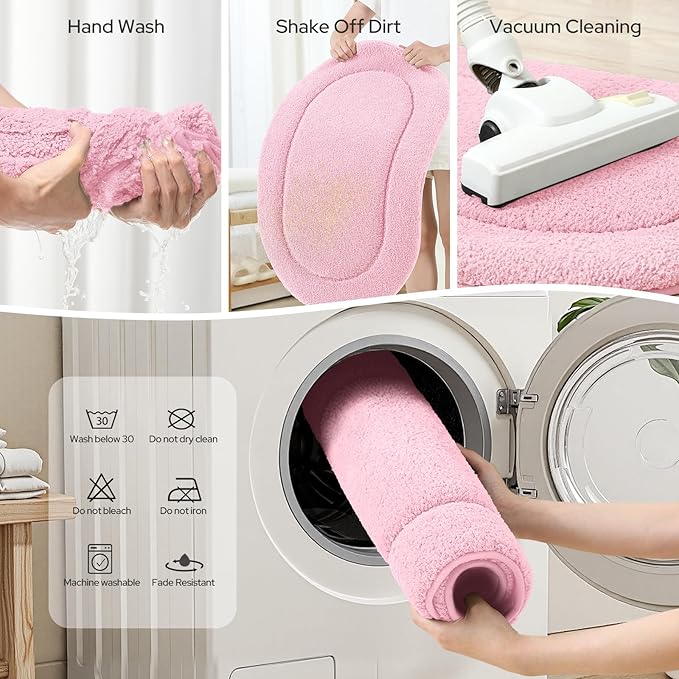 HOMEIDEAS Bathroom Rugs Sets 2 Piece, Soft Bathroom Mats and Absorbent Microfiber Machine Washable Bath Mats for Shower Room, Bathtub, Kitchen (20" x 32" + 16" x 24", Pink)