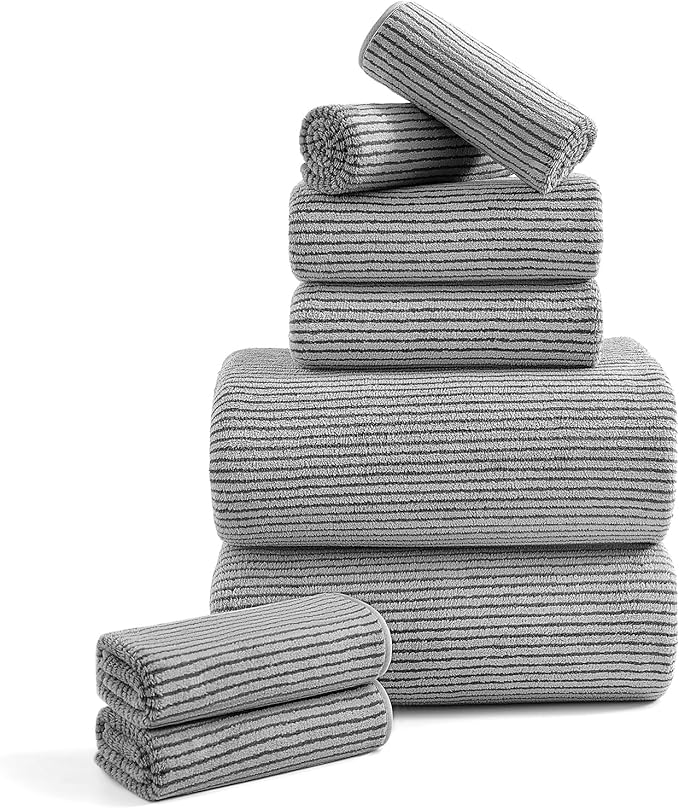 8-Piece Premium Towel Set for Bathroom|2 Oversized Large Bath Sheet,2 Hand Towels,4 Washcloths|Soft Cozy Highly Absorbent Fast Dry Microfiber Towel Set for Hotel,Bathroom Essentials,Dark Grey