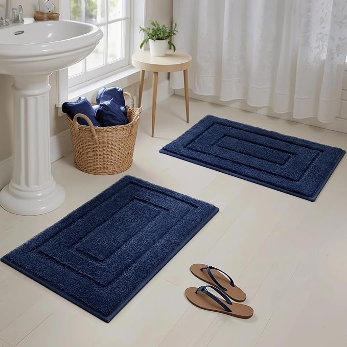GRANNY SAYS Bathroom Rugs Sets 2 Piece,Soft Bath Mats for Bathroom, Bath Rugs Non Slip Washable, Absorbent Bath Rug for Tub,Shower and Toilet, Bathroom Mat Set (Blue, 20" x 32" + 16" x 24")