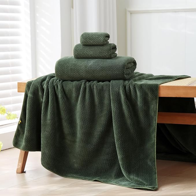 30x60 Inches Extra Large Bath Towels Set Super Soft Absorbent Luxury Microfiber Towels for Bathroom(Olive Green, 6PCS)