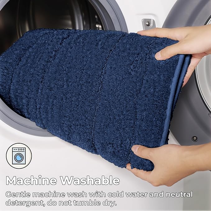 GRANNY SAYS Bathroom Rugs Sets 3 Piece, Soft Absorbent Microfiber Bath Mats for Bathroom Non Slip Washable, U-Shaped Toilet Bath Rugs for Tub Shower (Blue, 16" x 24" + 20" x 32" + U Shaped 20" x 24")