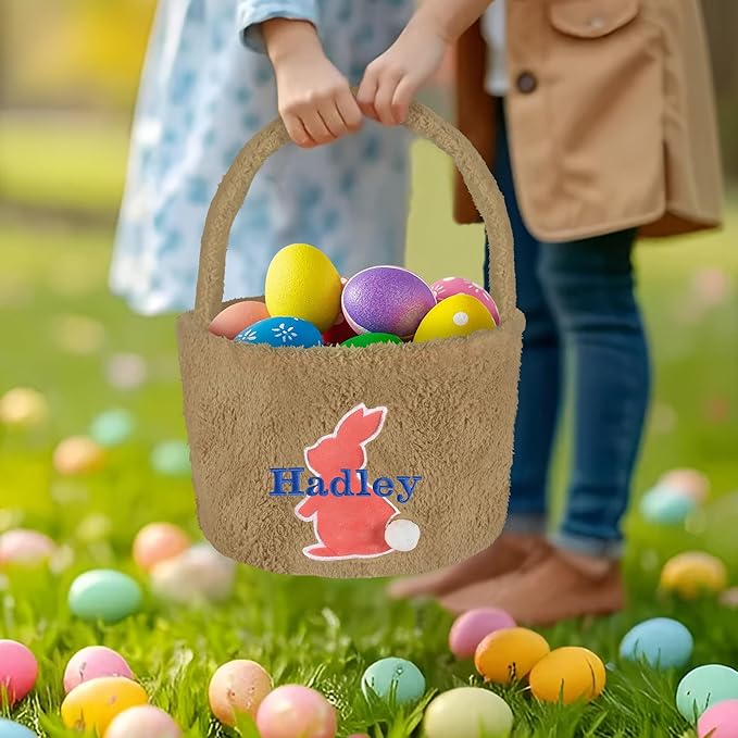 Easter Basket for Kids, VAPCUFF Easter Bunny Basket, Personalized Easter Baskets, Easter Basket with Name - - Brown Basket Orange Bunny
