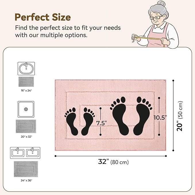 GRANNY SAYS Pink Bathroom Rugs Non Slip Washable, 20x 32, Soft Bath Mats for Bathroom, Microfiber Shag Rug, Absorbent Bath Floor Mat, Small Bath Rug for Shower, Tub