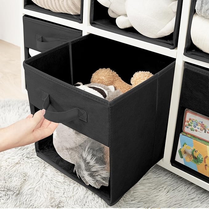 Storage Bins with Clear Window, 13x13 Storage Cubes, Collapsible Cube Storage Box, Fabric Closet Organizers with Handles for Home, Office, Shelf, Closets, Living Room, Black, 12 Pack