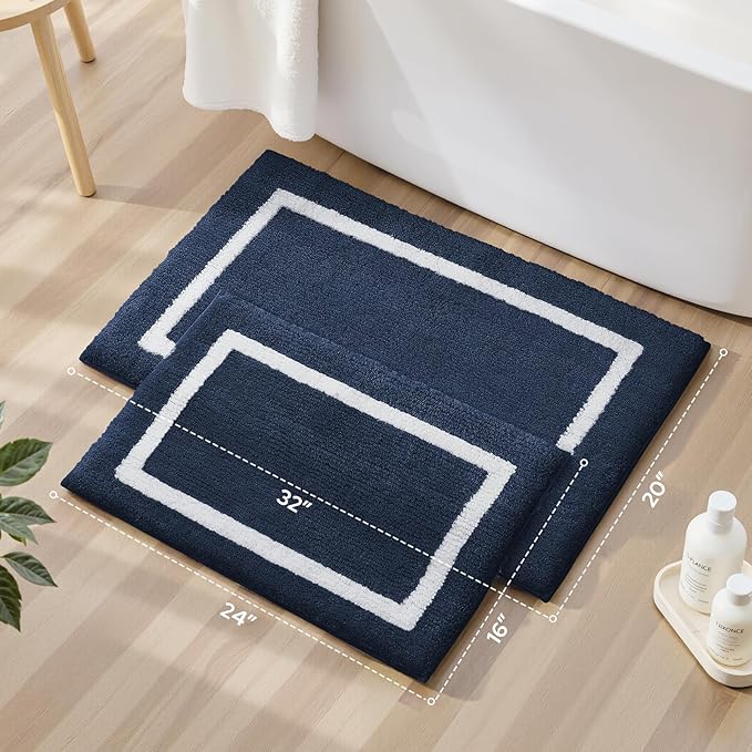 HOMEIDEAS Bathroom Rugs Sets 2 Piece, Super Soft and Absorbent Microfiber Tufted Bath Mats, Non-Slip and Machine Washable Bath Rugs(Navy Blue)