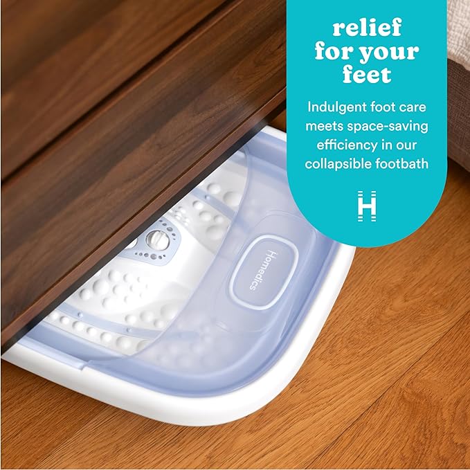 HoMedics Smart Space Essential Collapsible Footbath, Invigorating Bubble Massage, Heatkeep Technology, Patented Collapsible Design, Safety-Lock System, Safe for Bath Salts, Bath Salts Included