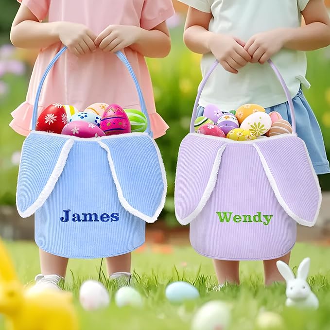Easter Basket, Touber Easter Bunny Basket, Personalized Easter Baskets for Kids, Easter Gifts Basket for Girls Baby Children - Bunny Ear Purple