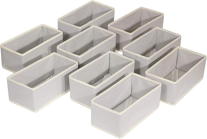 DIOMMELL Foldable Cloth Storage Box Closet Dresser Drawer Organizer Fabric Baskets Bins Containers Divider for Clothes Underwear Bras Socks Lingerie Clothing,Set of 9 Grey 090