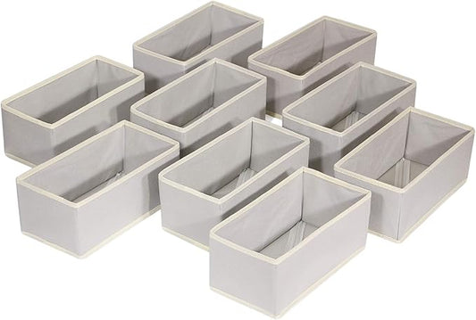 DIOMMELL Foldable Cloth Storage Box Closet Dresser Drawer Organizer Fabric Baskets Bins Containers Divider for Clothes Underwear Bras Socks Lingerie Clothing,Set of 9 Grey 090