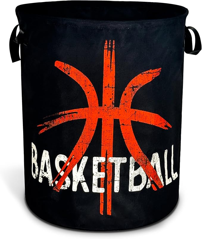 Basketball Laundry Basket Ball Foldable Oxford Cloth Funny Tote Bag Laundry Hamper Clothes Storage Bucket Organizer For Bathroom/Laundry Storage/Bedroom 17.7x13.7 Inch