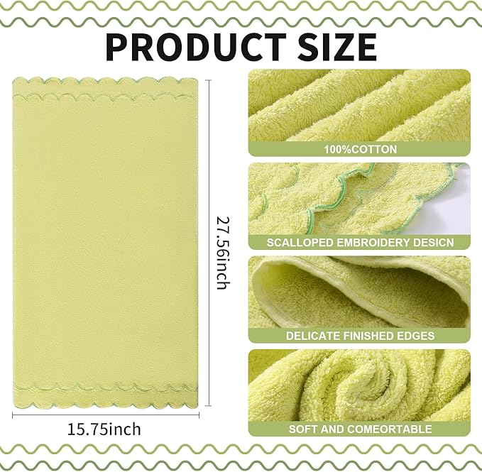 2 Pcs 100% Cotton Bath Towels for Bathroom 16 * 27 Inch Scalloped Bath Towels Embroidered Decorative 600 GSM Soft Absorbent Bath Towel for Bathroom Hotel Spa Sport Yoga (Pure Yellow)