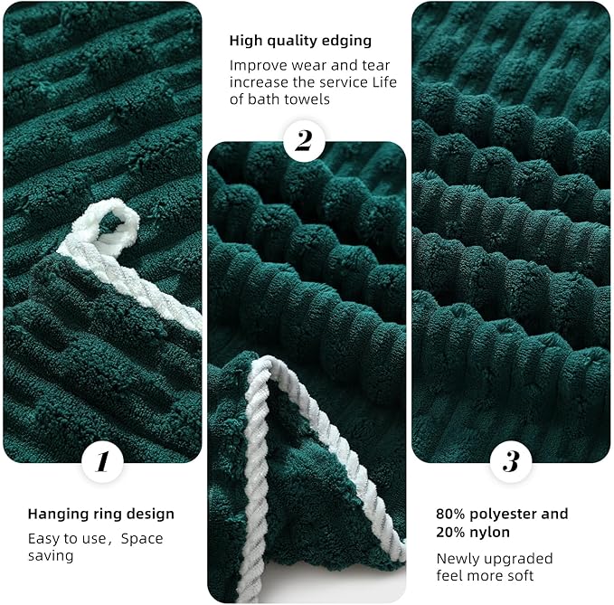 30X60 Inches Extra Large Bath Towels Sets of 6 for Bathroom Super Soft Quick Dry 2 Bath Towels 2 Hand Towels 2 Washcloth Towels Microfiber Shower Towels (Dark Green 6Piece)