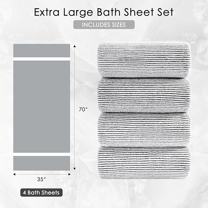 4 Piece Bath Towel Set 35"x70"Oversized Bath Towel for Bathroom Ultra Soft Fluffy Extra Large Bath Sheet Luxury Premium Bathroom Towel Highly Absorbent Quick Dry Shower Towel for Hotel Spa,Black White