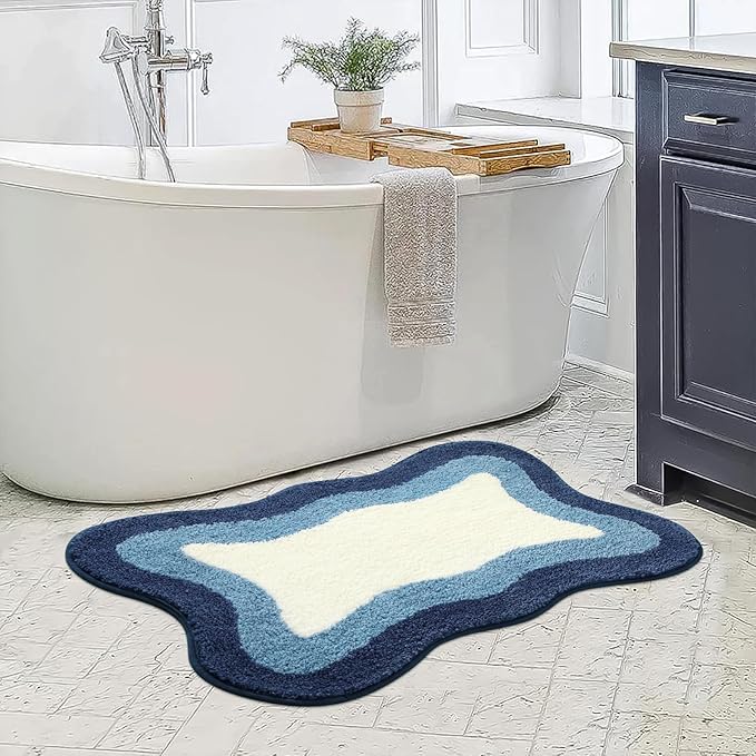 HAOCOO Blue Bathroom Rug, 20x31 inch, Extra Soft Non Slip Microfiber Absorbent Washable Shower Rug Doormat Carpet for Floor Tub Shower