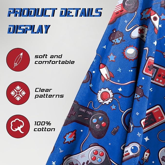 Hooded Towels for Kids -Toddler Beach Towel- Super Absorbent & Quick Dry 100% Cotton 35x60 Inch - to Kid Ages 3-12-Video Game/Gaming Pattern Design