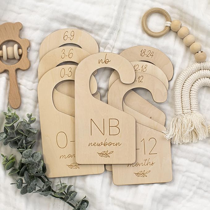 Beautiful Wooden Baby Closet Dividers - Double-Sided Organizer for Newborn to 24 Months Size Clothes - Adorable Nursery Decor Hanger Dividers Easily Organize Your Little Baby Girls or Boys Room
