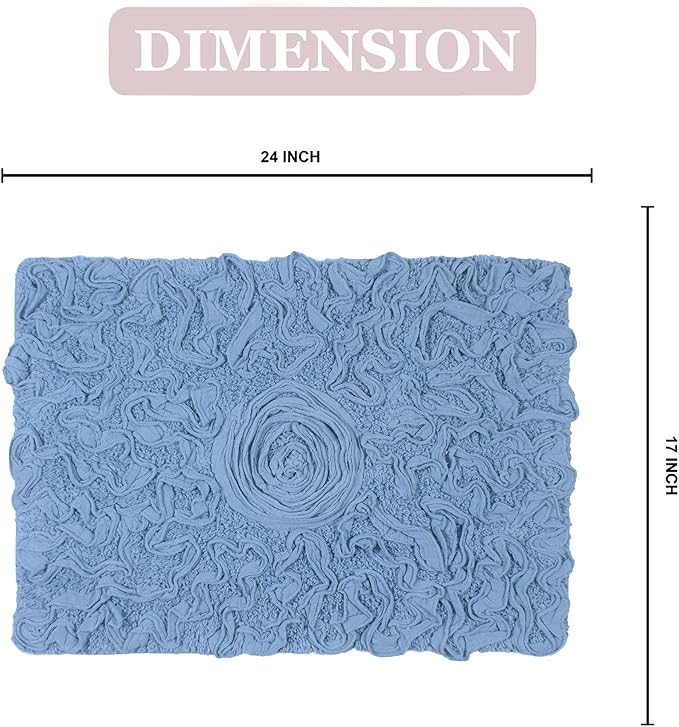 Home Weavers Bell Flower Collection 100% Cotton Tufted Bath Rugs, Extra Soft and Absorbent Bath Rugs, Non-Slip Bath Mats, Machine Washable, Bath Mats for Bathroom Floor, 17"x24" Rectangle, Sky Blue
