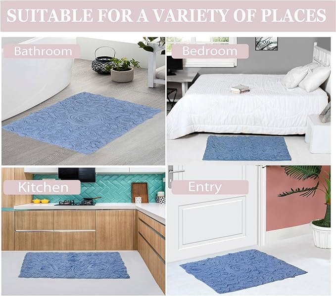 Home Weavers Bell Flower Collection 100% Cotton Tufted Bath Rugs, Extra Soft and Absorbent Bath Rugs, Non-Slip Bath Mats, Machine Washable, Bath Mats for Bathroom Floor, 21"x54" Runner, Sky Blue