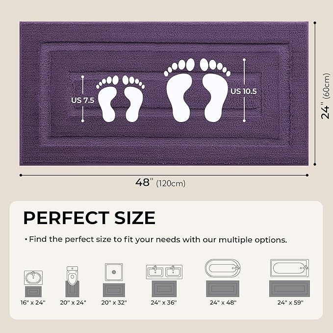 GRANNY SAYS Bathroom Rug Mat,48" x 24" Bath Mats for Bath Non-Slip, Super Soft and Water Absorbent, Microfiber Bath Rugs, Machine Wash Dry, Large Bathroom Rugs for Bath Floor, Purple