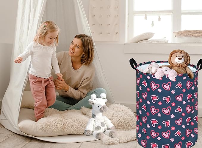 Round Valentine's Laundry Basket Storage Bins Nursery Hamper Gift Baskets for Home,Office,Home Decor