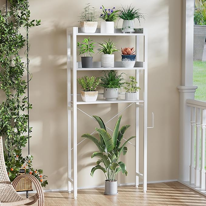 Housolution Over The Toilet Storage with 2 Drawers, 3 Tier Over Toilet Bathroom Organizer with Height Adjustable Shelves and Hooks, Space Saver Above Toilet for Bathroom/Restroom/Laundry, White