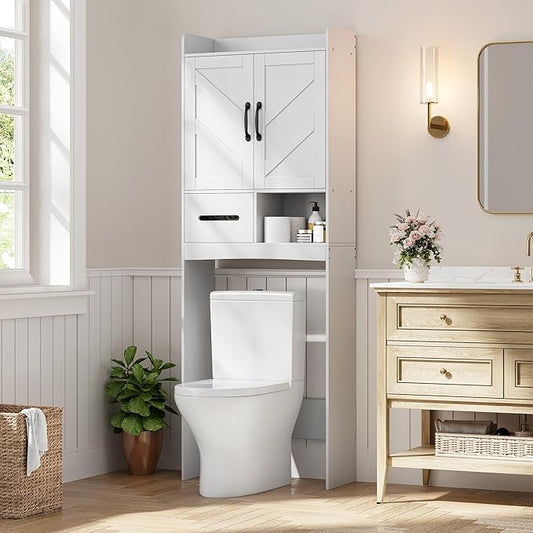 IDEALHOUSE Over The Toilet Storage Cabinet,Bathroom Organizers and Storage with Anti-Tip Device and Adjustable Shelf for Bathroom,Restroom,Laundry,White