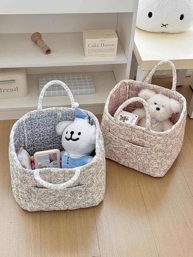 Fabric Storage Basket Boho Large Collapsible Floral Laundry Nursery Hamper Knitting Storage for Car Clothes Toys